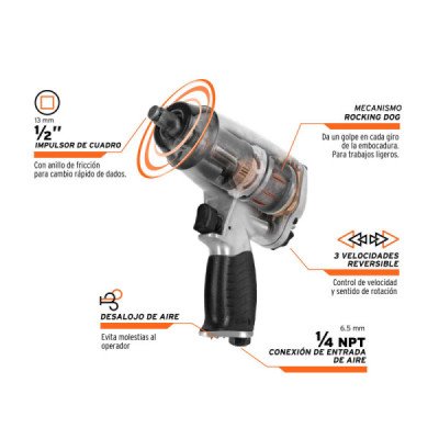 Pistola De Impacto Profesional De 1/2", Torque De 250 Lb/Ft Truper (TPN-731-EX)