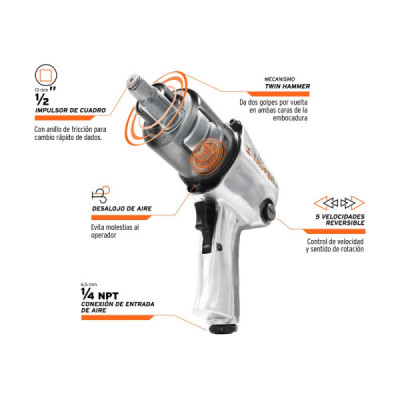 Pistola De Impacto Industrial De 1/2", Accesorios Incluidos Truper (TPN-734H-2K)