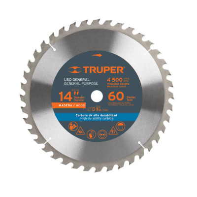Disco Sierra Madera De 14", Centro 1", 60 Dientes Truper (ST-1460E)