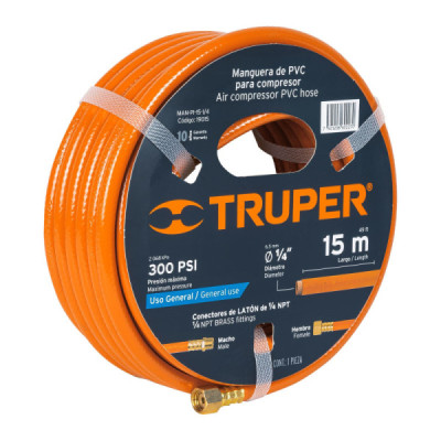 Manguera Para Compresor De Pvc 15 M, 1/4" Npt, 300 Psi Truper (MAN-PI-15-1/4)