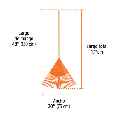 Rastrillo Plástico Jardín 79 Cm X 177 Cm Truper Mango Madera (EP-30)