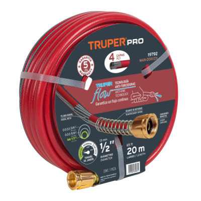 Manguera Súper Reforzada De 1/2", 4 Capas, 20 M Anti Fuga Truper (MAN-20x1/2X)