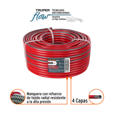 Manguera Super Reforzada Uso Rudo De 100 Metros, 4 Capas Truper (MAN-1/2X)