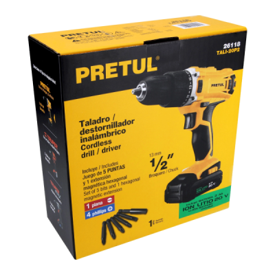 Taladro Inalámbrico De 1/2", Torque 33 Nm, 20 V + Accesorios Truper (TALI-20P2)