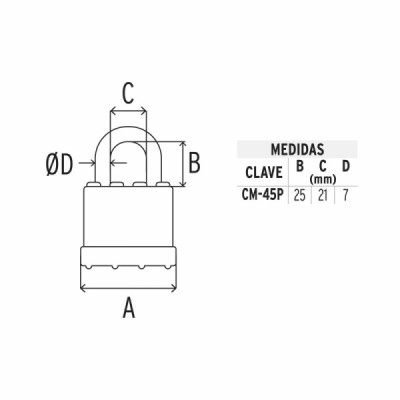 Candado De 45 Mm De Acero Con Cuerpo Laminado Y 2 Llaves Pretul (CM-45P)