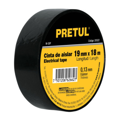 Cinta De Aislar Hogar De Pvc Negra De 18 M X 19 Mm Pretul (M-33P)