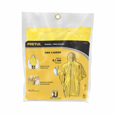 Poncho Impermeable Amarillo De Pvc Con Broches, Delgado Pretul (PONCHO-P)
