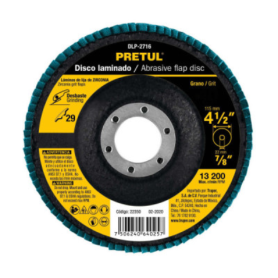 Disco Laminado Flap De 4.1/2", Centro 7/8", Grano 80 Pretul (DLP-2718) Disco Laminado Flap De 4.1/2", Centro 7/8", Grano 80 Pretul (DLP-2718)