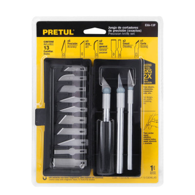 Juego Bisturíes Exacto Cutter Profesional Uso Rudo 13 Hojas Pretul (EXA-13P)