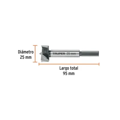 Broca Forstner Madera 25 Mm (1') Truper Largo 95 Mm