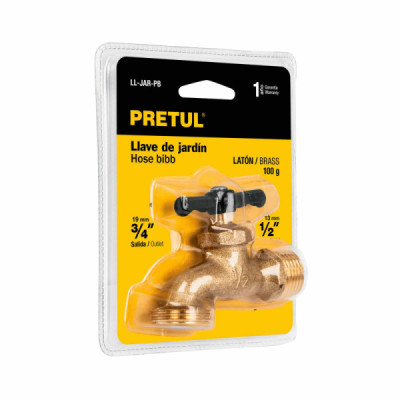 Llave De Agua De 1/2" Con Rosca Para Jardín, Latón, 100 Gr Pretul (LL-JAR-PB)