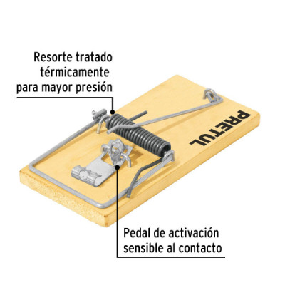 2 Trampas Para Ratones En Madera De 10 Cm, Uso Profesional Pretul (RAT-4M)