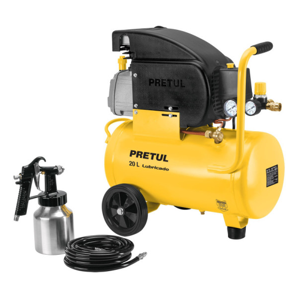 Compresor De Aire 20 Litros + Manguera + Pistola De Pintar Pretul (COMP-KIT20P)