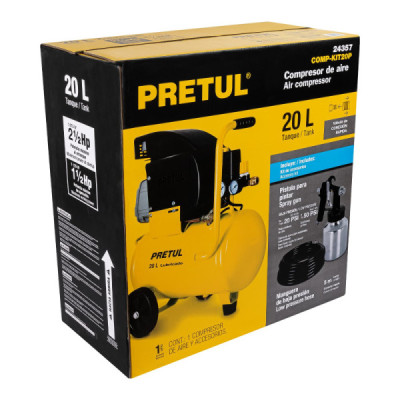 Compresor De Aire 20 Litros + Manguera + Pistola De Pintar Pretul (COMP-KIT20P)