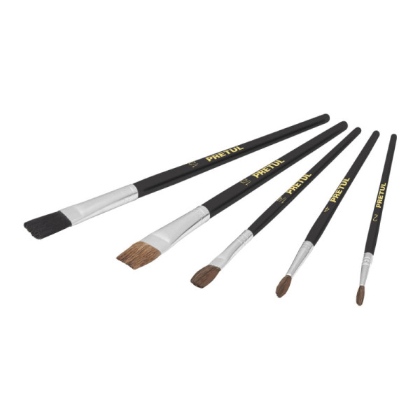 Juego De 5 Pinceles Extrafinos En Madera, Cerda 100% Natural Pretul (JPIN-5P)
