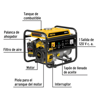 Generador Eléctrico Portátil De 6 Litros, 1.1 Kw, 2.9 Hp Pretul (GEN-10P)
