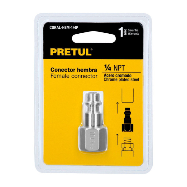 Conector Rápido Cromado De 1/4 Npt Para Compresor, Hembra Pretul (CORAL-HEM-1/4P)