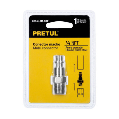 Conector Rápido Cromado De 1/4 Npt Para Compresor, Macho Pretul (CORAL-MA-1/4P)
