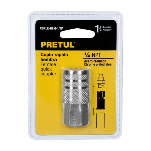 Acople Rápido Cromado De 1/4 Npt Para Compresor, Hembra Pretul (COPLE-HEM-1/4P)