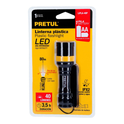 Linterna De Pila 80 Metros, 40 Lúmenes, Luz Ajustable Pretul (LIPLA-40P)