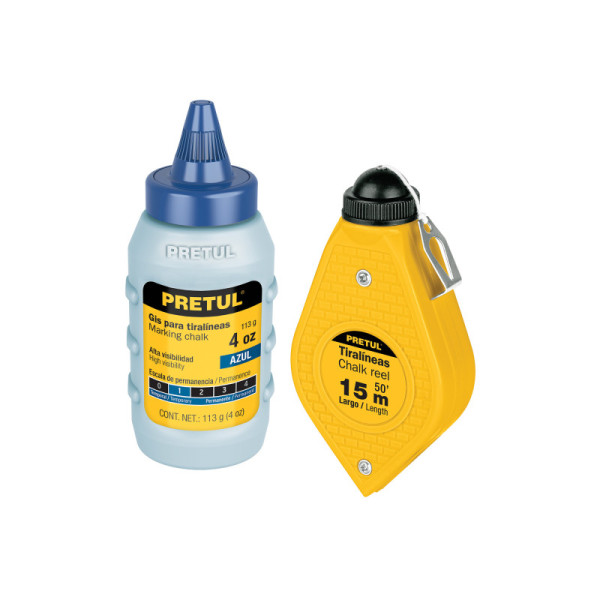 Cimbra Plástica De 15 Metros, Incluye Tinta Azul De 4 Oz Pretul (TL-50P)