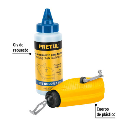 Cimbra Plástica De 15 Metros, Incluye Tinta Azul De 4 Oz Pretul (TL-50P)