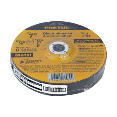 Disco Para Desbaste De Metal De 7", 6.2 Mm, 8.500 Rpm Pretul (ABT-561)
