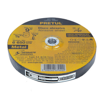 Disco Para Desbaste De Metal De 9", 6.2 Mm, 6.650 Rpm Pretul (ABT-562)