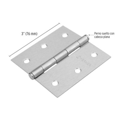Caja De 20 Bisagras Cuadradas De 7.6 Cm, Acero Cromo Mate Hermex (BC-303PP)
