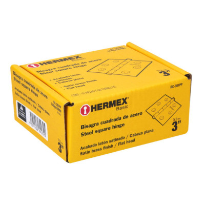 Caja De 20 Bisagras Cuadradas De 7.6 Cm, Acero Latonado Hermex (BC-301PP)