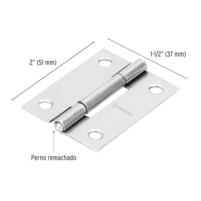 Caja De 20 Bisagras Rectangulares De 5.1 Cm, Acero Hermex (BR-200)