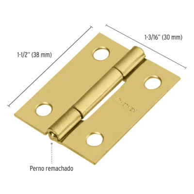 Caja De 20 Bisagras Rectangulares De 3.8 Cm, Acero Latonado Hermex (BR-151)