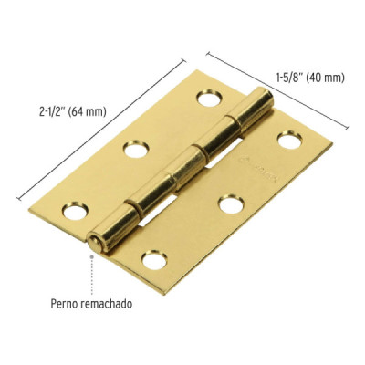 Caja De 20 Bisagras Rectangulares De 6.4 Cm, Acero Latonado Hermex (BR-251) Caja De 20 Bisagras Rectangulares De 6.4 Cm, Acero Latonado Hermex (BR-251)