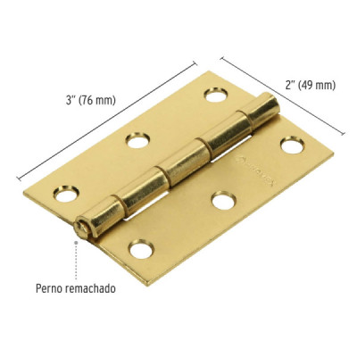 Caja De 20 Bisagras Rectangulares De 7.6 Cm, Acero Latonado Hermex (BR-301)