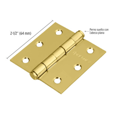 Caja De 10 Bisagras Cuadradas De 6.4 Cm, Acero Latonado Hermex (BC-251P)