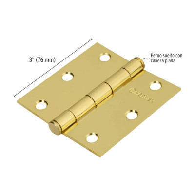 Caja De 20 Bisagras Cuadradas De 7.6 Cm, Acero Latonado Hermex (BC-301P)