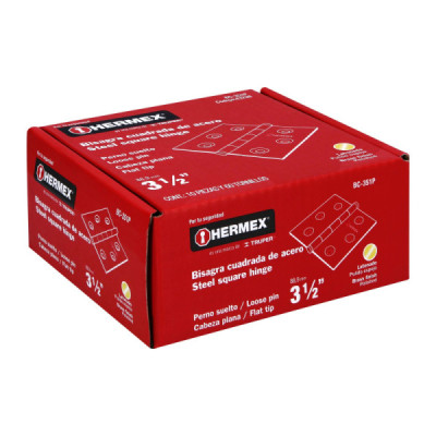Caja De 10 Bisagras Cuadradas De 8.9 Cm, Acero Latonado Hermex (BC-351P)