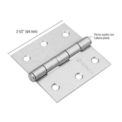 Caja De 10 Bisagras Cuadradas De 6.4 Cm, Acero Cromo Mate Hermex (BC-253P)