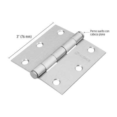 Caja De 20 Bisagras Cuadradas De 7.6 Cm, Acero Cromo Mate Hermex (BC-303P)