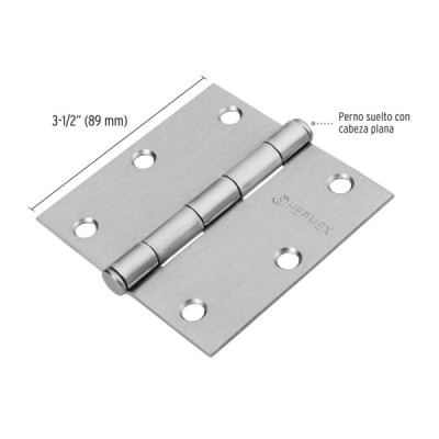 Caja De 10 Bisagras Cuadradas De 8.9 Cm, Acero Cromo Mate Hermex (BC-353P)