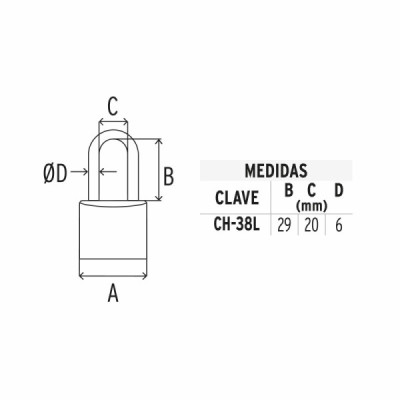 Candado De 38 Mm De Hierro Con Gancho Largo Y 2 Llaves Hermex (CH-38L)