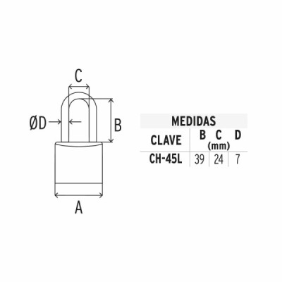 Candado De 45 Mm De Hierro Con Gancho Largo Y 2 Llaves Hermex (CH-45L)