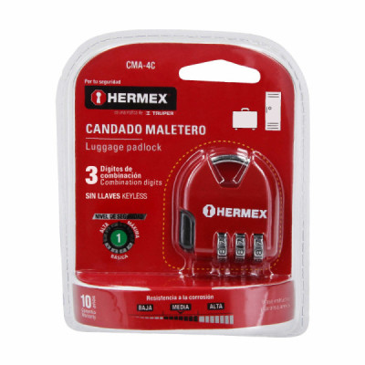Candado De 36 Mm Para Maleta Y Locker, No Requiere Llave Hermex (CMA-4C)