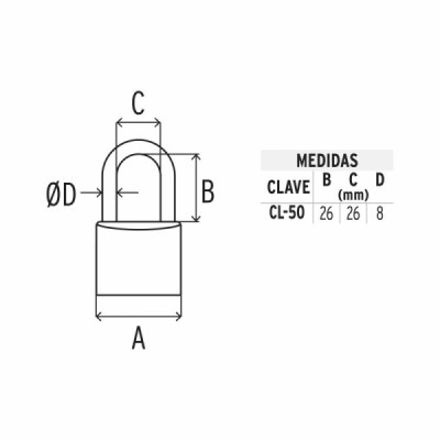 Candado De 50 Mm Tipo Italiano Con Gancho Corto Y 2 Llaves Hermex (CL-50)