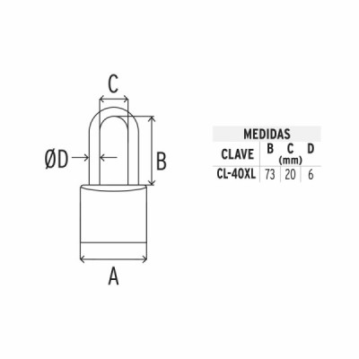 Candado De 40 Mm Tipo Italiano Con Gancho Largo Y 2 Llaves Hermex (CL-40XL)
