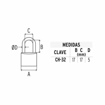 Candado De 32 Mm De Hierro Con Gancho Corto Y 2 Llaves Hermex (CH-32)