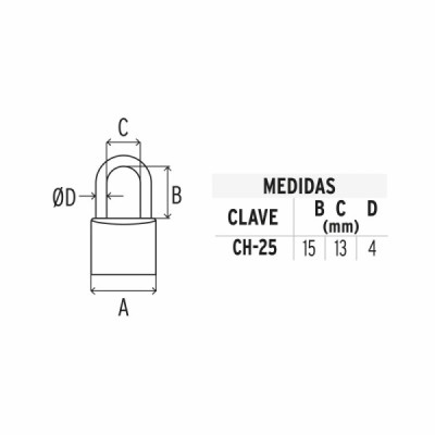 Candado De 25 Mm De Hierro Con Gancho Corto Y 2 Llaves Hermex (CH-25)