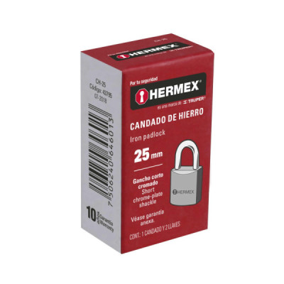 Candado De 25 Mm De Hierro Con Gancho Corto Y 2 Llaves Hermex (CH-25)