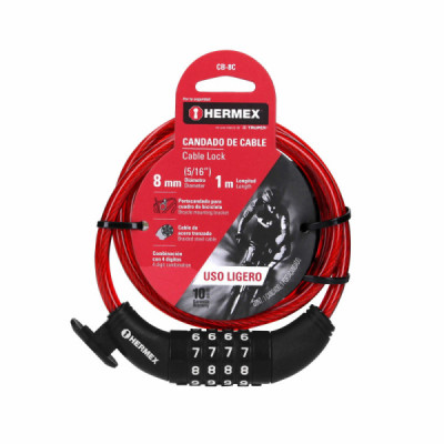 Guaya De Seguridad De 1 M X 8 Mm, Incluye Portacandado Hermex (CB-8C)