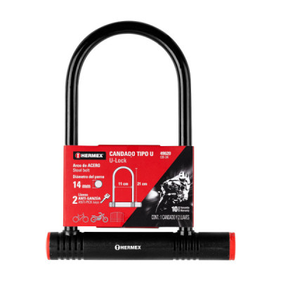 Candado Tipo U Para Bicicleta Y Motocicleta De 12 Mm, Rígido Hermex (CB-24)